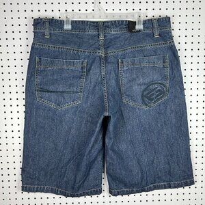 Enyce 90s Baggy Jean Shorts Size 40 Jorts Wide Leg Skate Y2K Stitched Logo Blue‎